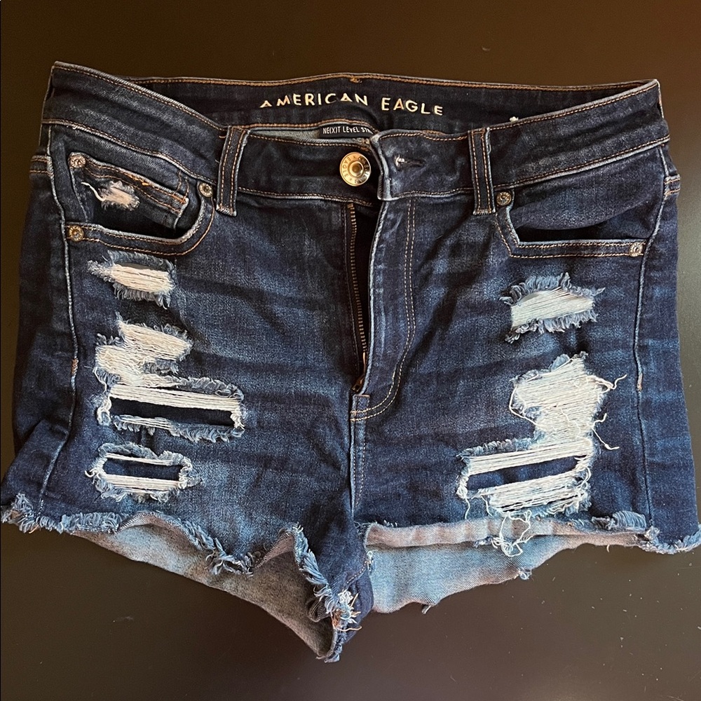 American Eagle Outfitters Ripped Jean Shorts - Dark Blue